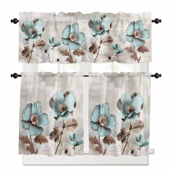 Blue Broccoli Kitchen Curtains Valances and Tiers Set of 3, 24 Inch Length Tier Curtains and Valance Rod Pocket Valance Curtains Set for Kitchen Bathroom Small Windows