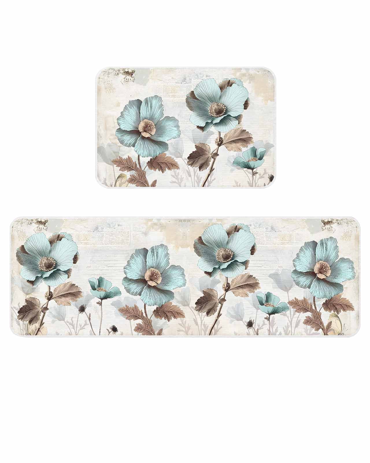 Blue Broccoli Kitchen Mats for Floor 2 Piece, Vintage Flower Victorian ...