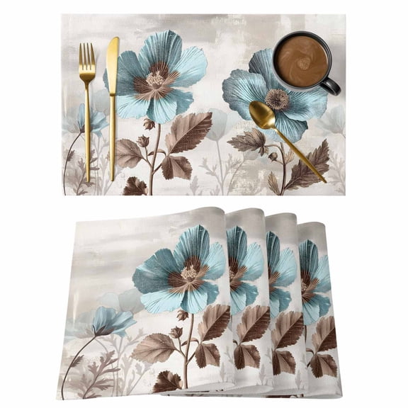 Blue Broccoli Placemats Set of 1, Farmhouse Rustic Floral Retro Victorian Style Non-Slip Place Mats Washable Table Mats for Kitchen Dining Table Decorations Indoor/Outdoor