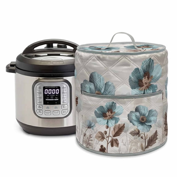 Blue Broccoli Pressure Cooker Cover Farmhouse Rustic Floral Retro Victorian Style Dust Cover for Kitchen Appliances with Top Handle & Storage Pockets, Fits 8 Quart Instant Pot, Air Fryer, Crock Pot