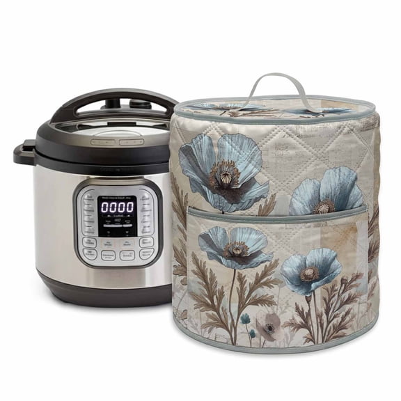 Blue Broccoli Pressure Cooker Cover Rustic Farmhouse Floral Retro Brown Plant Dust Cover for Kitchen Appliances with Top Handle & Storage Pockets, Fits 8 Quart Instant Pot, Air Fryer, Crock Pot