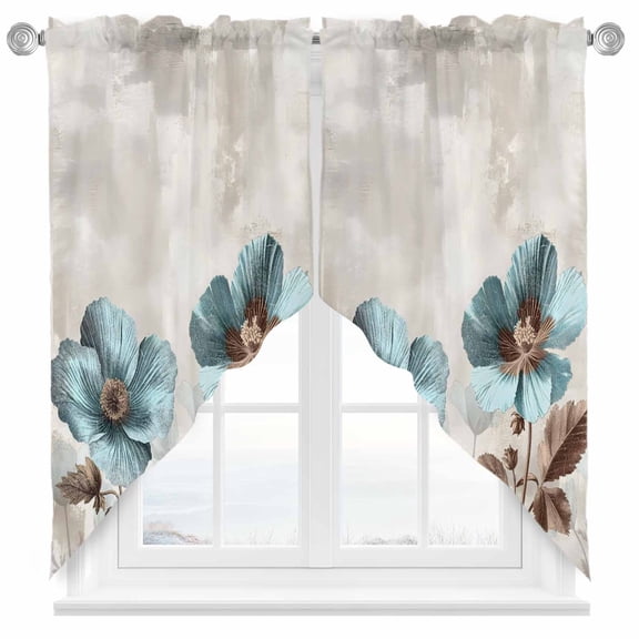 Blue Broccoli Swag Valances for Windows 2 Pack Farmhouse Rustic Floral Retro Victorian Style Swag Kitchen Curtains 45 Inches Long Rod Pocket Short Window Treatment for Kitchen Bathroom 36"x45"