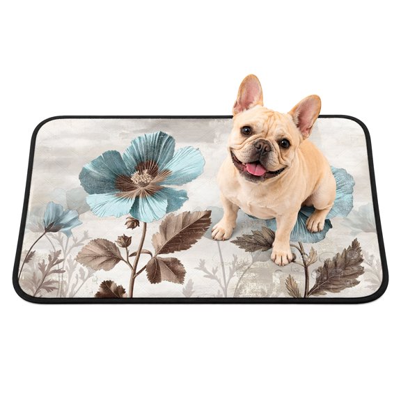 Blue Broccoli Washable Pee Pads for Dogs, Farmhouse Rustic Floral Retro Victorian Style Reusable Puppy Pads Waterproof Pet Mat, Absorbent Dog Pee Pads for Crate Pet Training Whelping Mats 24"x18"