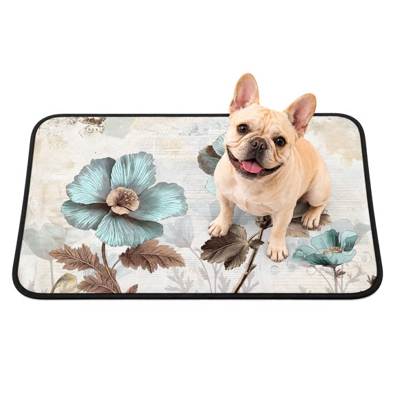 Blue Broccoli Washable Pee Pads for Dogs, Vintage Flower Victorian Style Reusable Puppy Pads Waterproof Pet Mat, Absorbent Dog Pee Pads for Crate Pet Training Whelping Playpen Mats 24"x18"