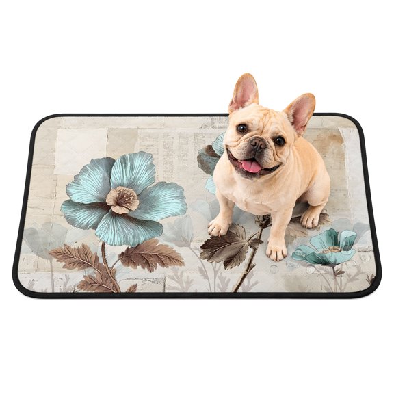 Blue Broccoli Washable Pee Pads for Dogs, Vintage Flowers Victorian Style Reusable Puppy Pads Waterproof Pet Mat, Absorbent Dog Pee Pads for Crate Pet Training Whelping Playpen Mats 24"x18"