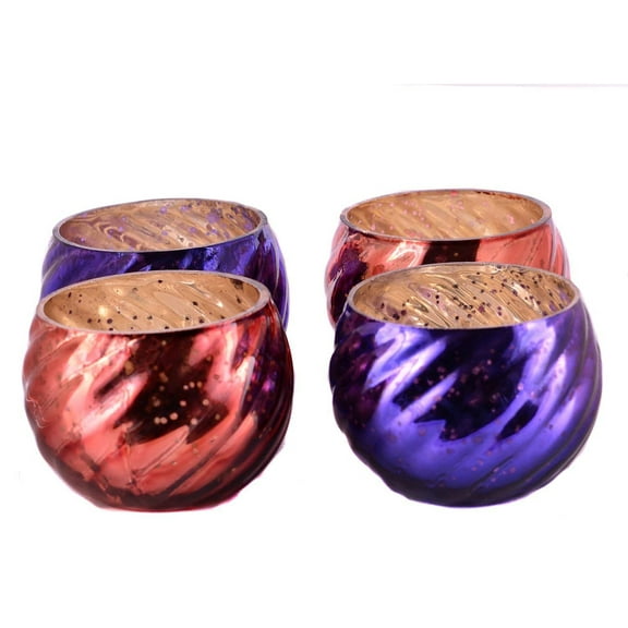 Blue & Bronze Small Round Set of 4 Glass Tealight Votive Candle Holders Evening Wedding Parties Home Decor Table Decoration Gift by MystiqueDecors (2 in each color)