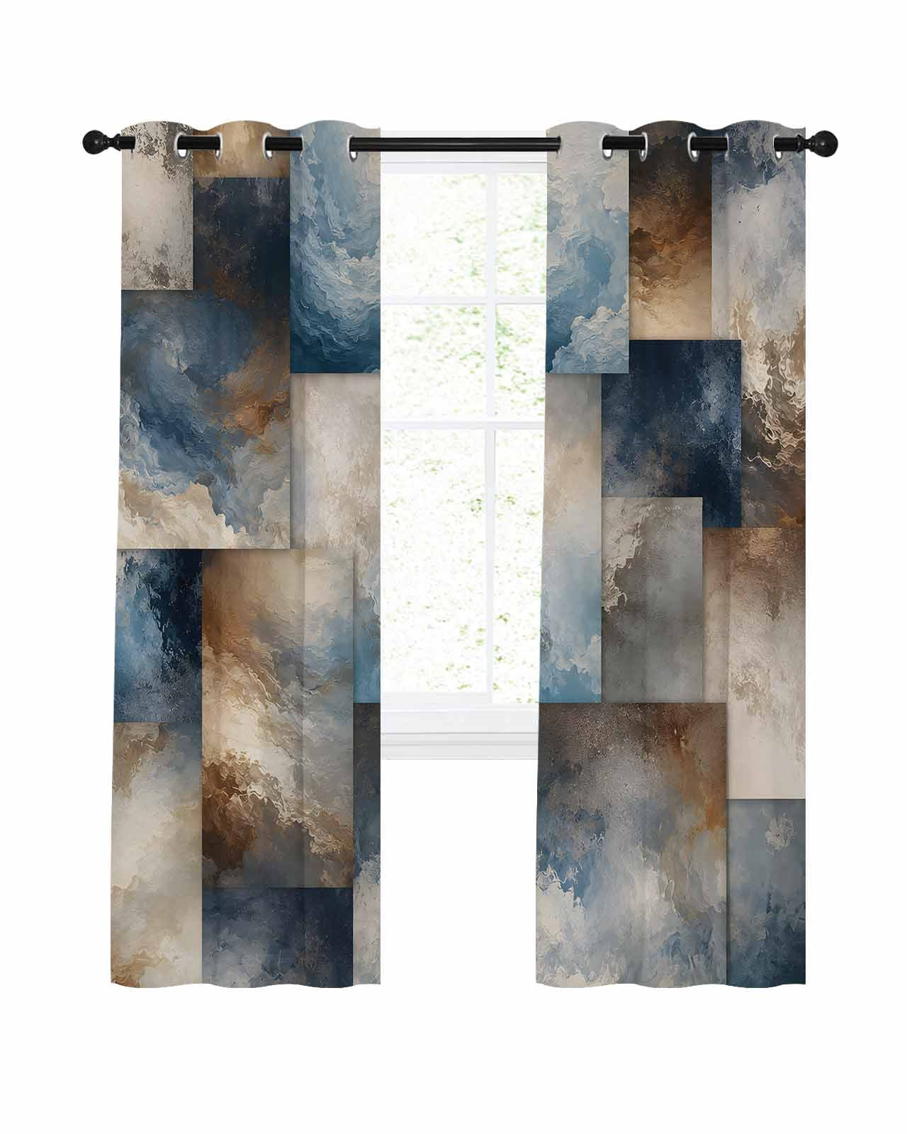 Blue Brown Abstract Blackout Curtains 54 Inches Length, Modern Color ...