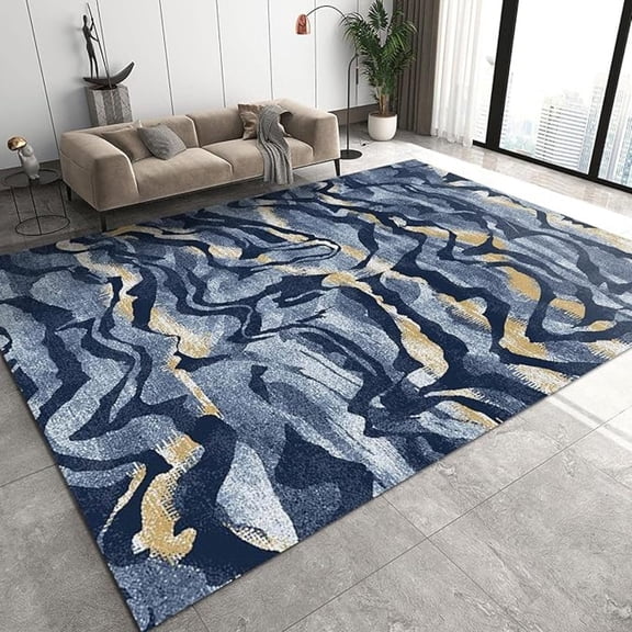 Blue Brown Abstract Graffiti Area Carpet, Retro Minimalist European Style Floor Rugs, Large Non-Slip Soft Comfortable For Living Room Bedroom Office Study Boy Girl Room Decor 5x6ft