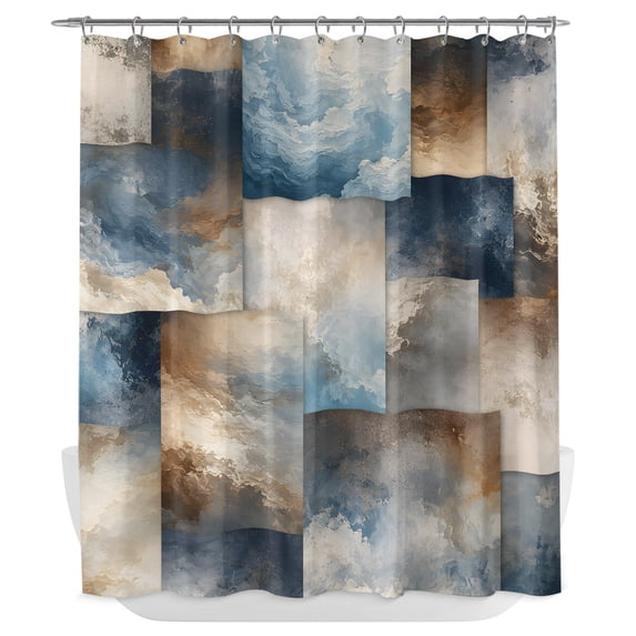 Blue Brown Abstract Shower Curtain - Water Repellent Fabric Shower Curtains Washable, Modern Color Block Geometric Art Decorative Polyester Cloth Bathroom Curtains Modern Bath Decor 72"x84"
