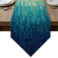 thumbnail image 1 of Blue Brown Abstract Table Runner Linen Burlap Table Runner 108 Inches Long Boho Ombre Tile Mottled Modern Art Dresser Scarves for Kitchen Island Coffee Dining Room Party Holiday Decoration 13"x108", 1 of 8
