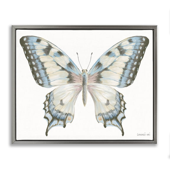 Stupell Industries Blue Brown Accent Butterfly Gray Framed Floater Canvas Wall Art, design by Danhui Nai, 25 x 31