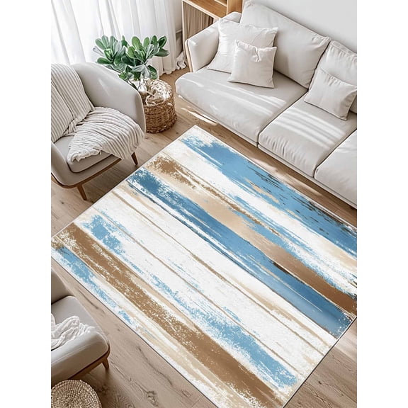 Blue Brown Area Rug for Bedroom 4x6 Ft Wood Grain Oil Painting Vintage Abstract Art Super Soft fuzzy Throw Rug Non-Slip Fluffy Plush Indoor Floor Carpet for Living Room Nursery Home Decor