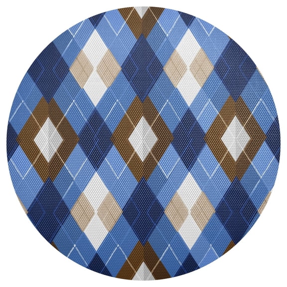 Blue Brown Argyle Style Pattern Plaids PVC Round Grid Placemat Table Mat 1 Pc 15.4" x 15.4"