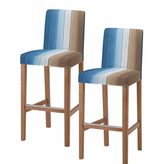 Blue Brown Bar Stool Covers Set of 2, Gradient Wood Grain Farmhouse Country Stretch Washable Bar Chair Covers with Backs, Removable Pub Counter Height Chair Cover for Kitchen Dining Room Cafe