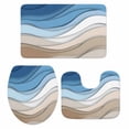 thumbnail image 1 of Blue Brown Bath Mat 3 Piece Bathroom Rug Set, Gradient Geometric White Water Stripes Modern Non Slip Bath Rug Contour Mat and Toilet Lid Cover, Absorbent Shower Mats Soft Bath Rugs and Mats Sets, 1 of 8