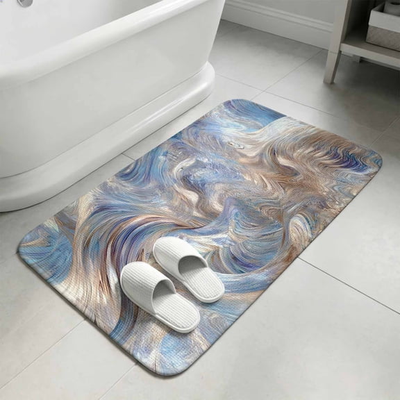 Blue Brown Bathroom Rugs Non Slip Washable Bath Mat Absorbent Front Door Mat Modern Ink Painting Swirling Waves Abstract Indoor Doormat for Kitchen Entryway Shower Decor Accessories 19.7"x31.5"