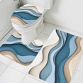 thumbnail image 1 of Blue Brown Bathroom Rugs Set Ombre Water Ripple Abstract Wave Stripe Modern Non Slip Absorbent Soft Bath Mats 3 Piece Set with Bathroom Rug, U-Shaped Floor Mat, Toilet Seat Cover Large Size, 1 of 9
