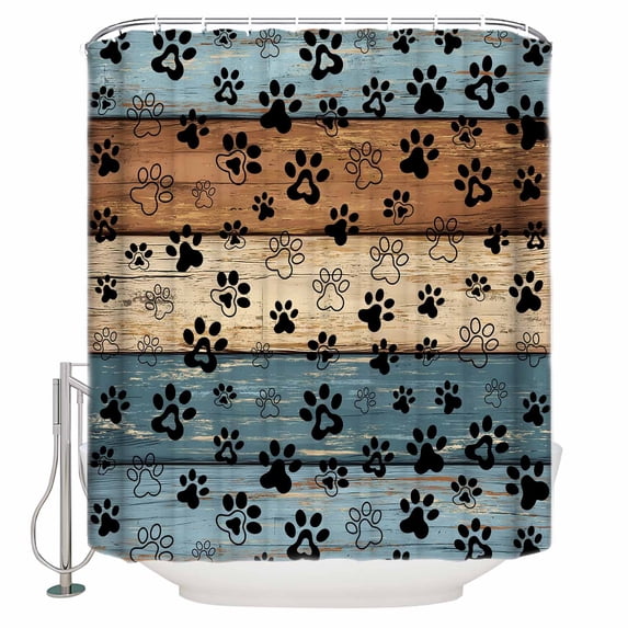 Blue Brown Bathroom Shower Curtains with 12 Hooks Polyester Waterproof Shower Curtain for Stalls and Bathtubs Rustic Farmhouse Dog Paw Vintage Decorative Bathroom Privacy Curtain 36x72 Inches