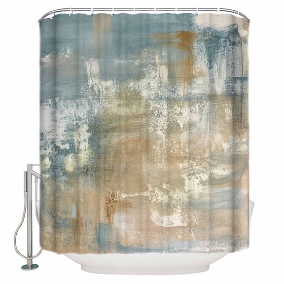 Blue Brown Bathroom Shower Curtains with 12 Hooks Polyester Waterproof Shower Curtain for Stalls and Bathtubs Vintage Modern Oil Painting Art Abstract Decorative Bathroom Privacy Curtain 60x72 Inches