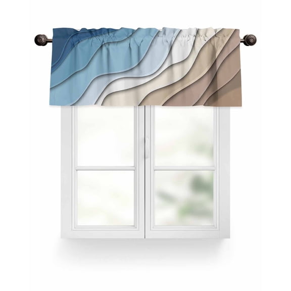 Blue Brown Beach Coastal Kitchen Valances for Windows Abstract Geometric Ocean Waves Valance Curtains for Kitchen /Living Room/Bedroom/ Bathroom Decor, 54"x18 " ,Rod Pocket 1 Panel,