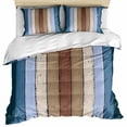thumbnail image 1 of Blue Brown Bedding 3 Piece Duvet Cover Set Full Size, Farmhouse Wood Grain Vintage Vertical Striped Soft Microfiber Comforter Cover with Zipper Closure & Pillowcases, FadeResistant Quilt Cover, 1 of 9