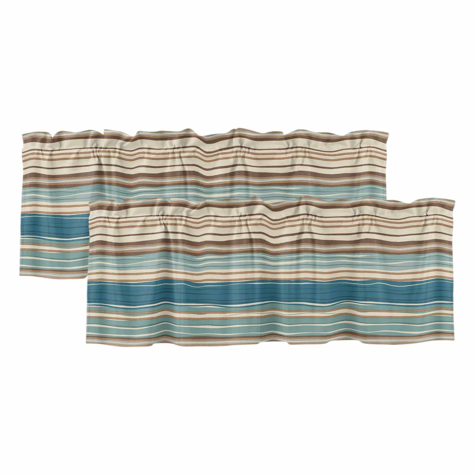 Blue Brown Beige Curtain Valances for Windows, Kitchen Valance Window