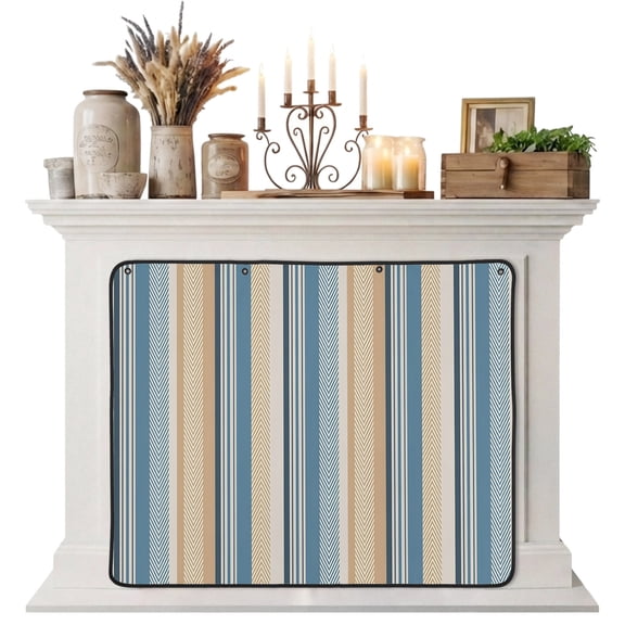 Blue Brown Beige Magnetic Fireplace Cover, Fireplace Draft Blocker, Boho Farmhouse Abstract Stripes Art Fireplaces Blanket for Heat Loss/Cold Air, Fireplaces Draft Stopper Cover for Inside 36"x27"