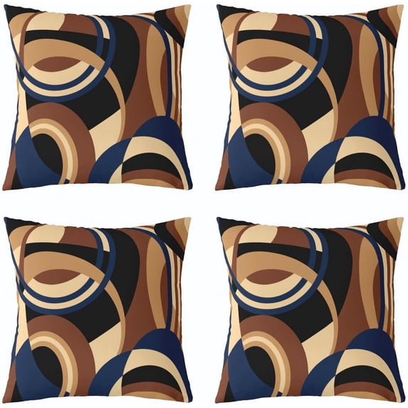 Blue Brown Black Square Cushion Covers Set of 4 Set 18 x 18-Inch Stripes Reversible Throw Pillow Covers for Kids Decor Abstract Geometric Pillow Covers Home Decor Modern Striped Art Vintage