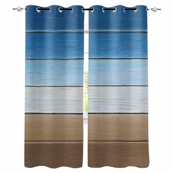 Blue Brown Blackout Curtains for Bedroom Living Room Darkening Curtains 84 Inch Length 2 Panels Set Vintage Farmhouse Gradient Wooden Grain Window Curtain Window Treatment Grommet Drapes 42"x84"
