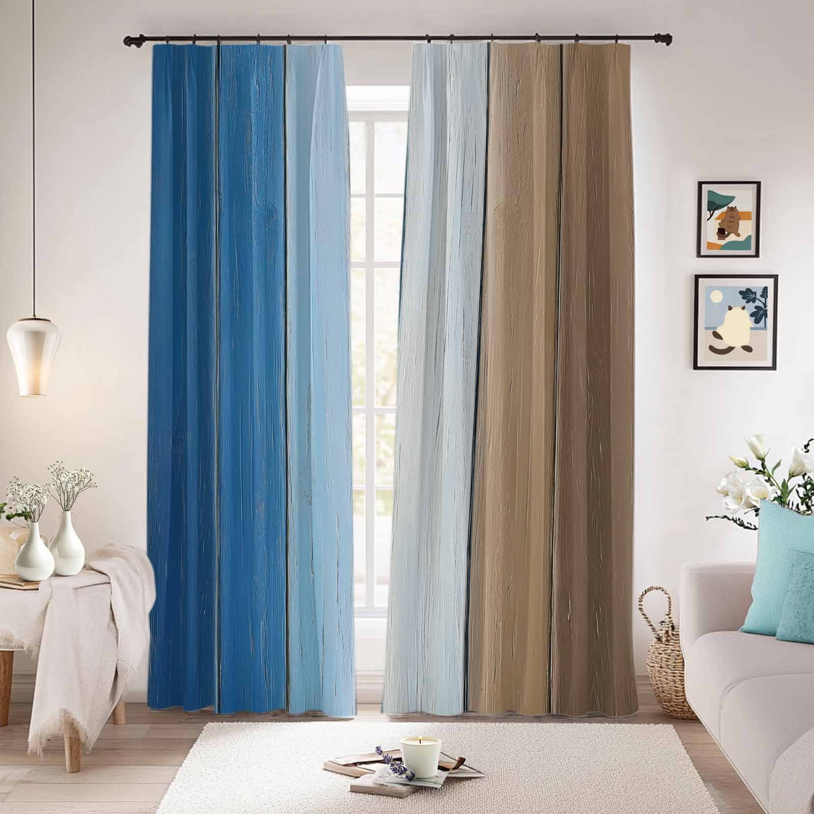 Blue Brown Blackout Curtains for Bedroom/Living Room, Pinch Pleated