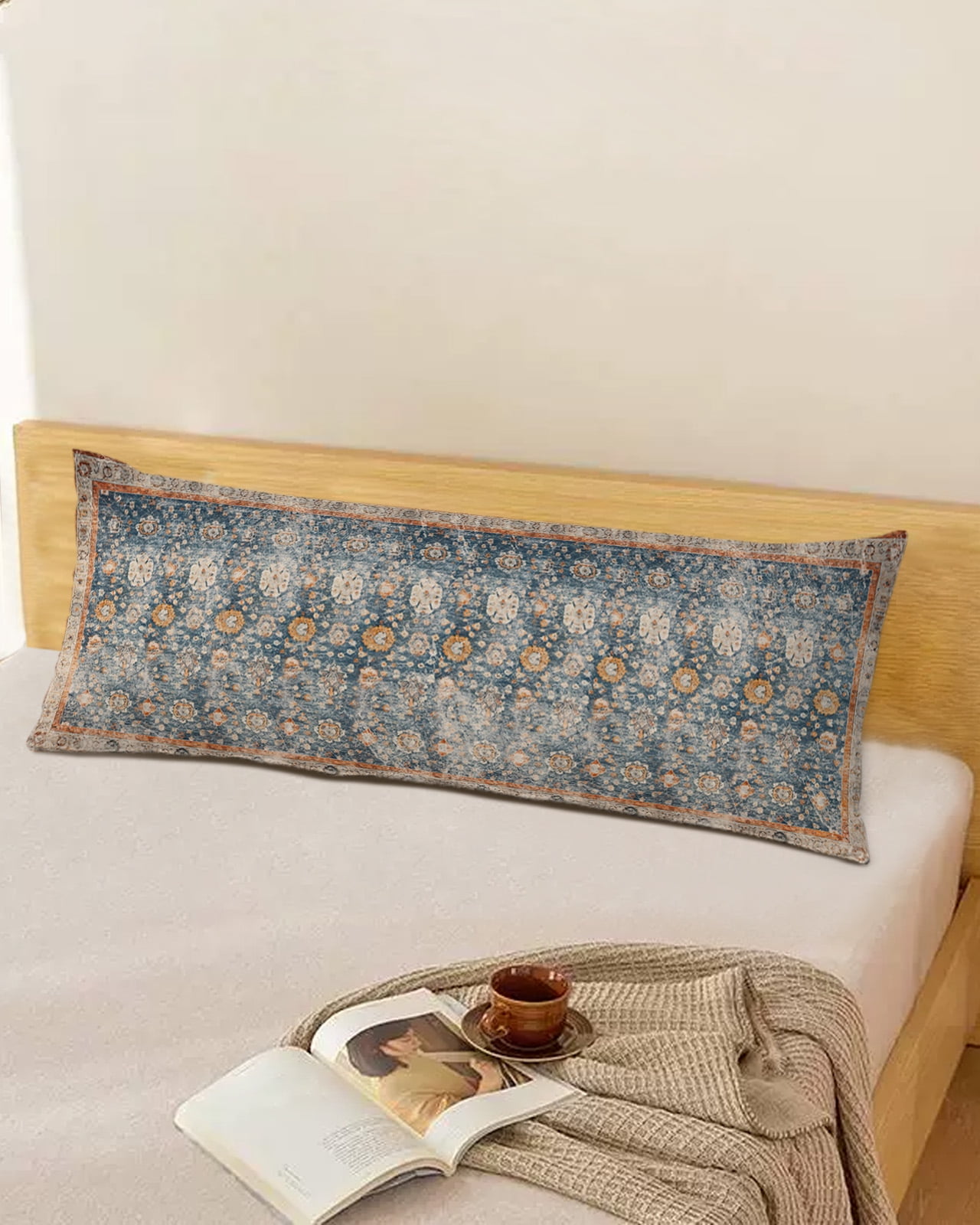Blue Brown Bohemian Throw Pillow Cover,Vintage Abstract Geometric Floral Rectangle Decorative Pillow Case Protector Soft Cushion Cover Lumbar Pillowcase for Couch Sofa Bedroom Car Decor 20x54 Inch