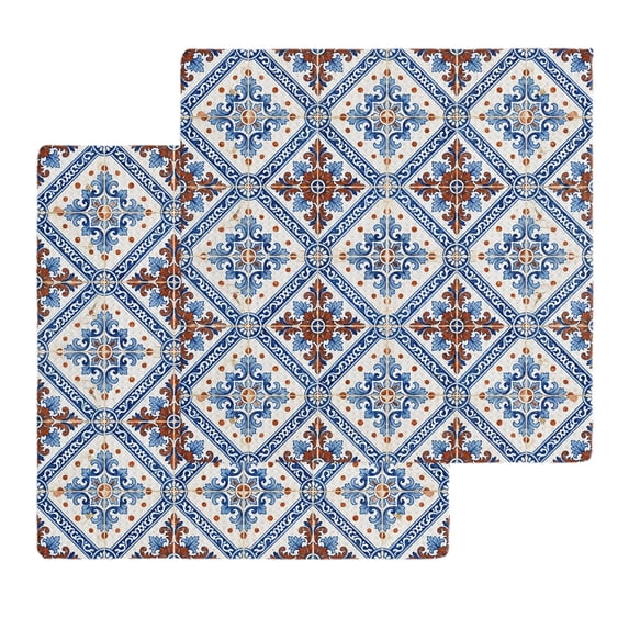 Blue Brown Boho Kitchen Dish Towels for Drying Dishes Set of 2, Classic Traditional Elegant Waffle Weave Microfiber Hand Tea Bathroom Towels Quick Dry & Absorbent Towel 12x12