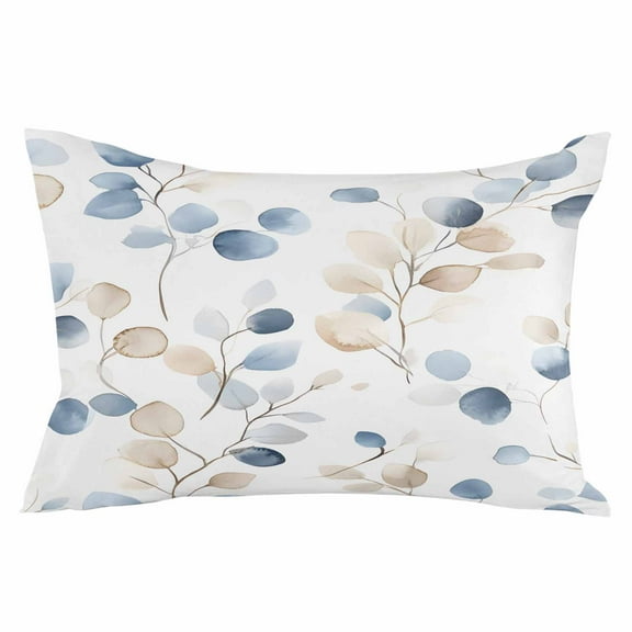 Blue Brown Botanical Throw Pillow Cover 12 x 20 Inch Decorative Pillow Cover Summer Leaves Watercolor Elegant Lumbar Pillowcase Seasonal Rectangle Cushion Case for Couch Sofa Bed Living Room