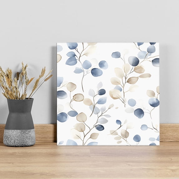 Blue Brown Botanical Wall Art Painting on Canvas, Summer Leaves Watercolor Elegant Canvas Art Home Prints Wall Art Framed Modern Artwork for Living Room Bedroom Wall Decor 16x16in