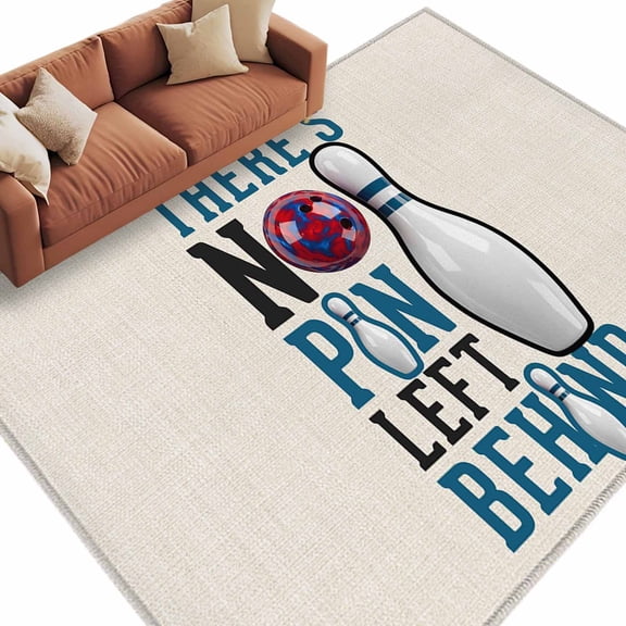 Blue Brown Bowling Area Rug 5x8 Washable Rug Non Slip Modern Minimalist Funny Words Balls Large Area Rug Soft Stainresistant Indoor Floor Carpet for Living Room Bedroom Office Dining Room Nursery