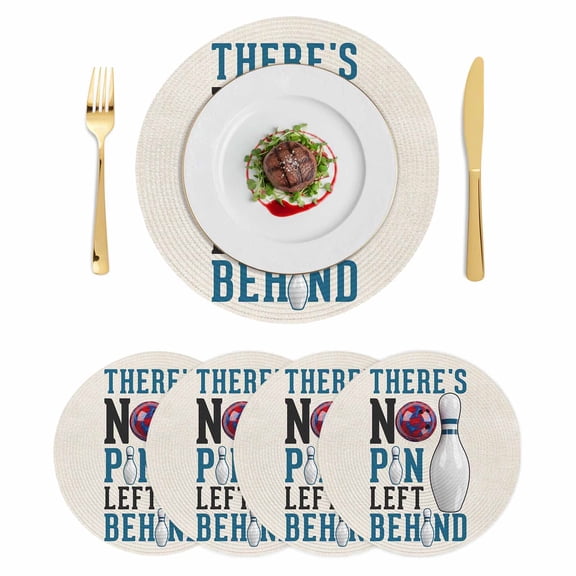 Blue Brown Bowling Round 13 Inch Placemats Set of 4, Modern Minimalist Funny Words Balls HeatResistant Non Slip Place Mats for Dining Table, Wipeable Braided Kitchen Table Mats for Housewarming