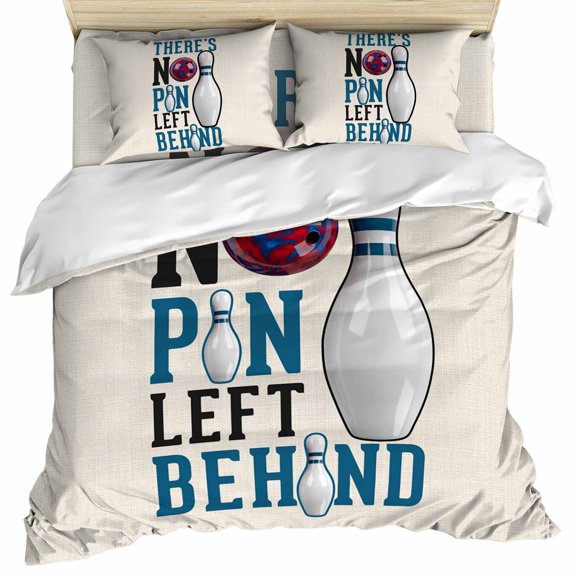 Blue Brown Bowling Set of 4 Bedding Quilt Covers, Modern Minimalist Funny Words Balls 4-Piece Bed Sheet Set with Extra Soft Bed Sheets Quilt Cover Pillowcase, Twin