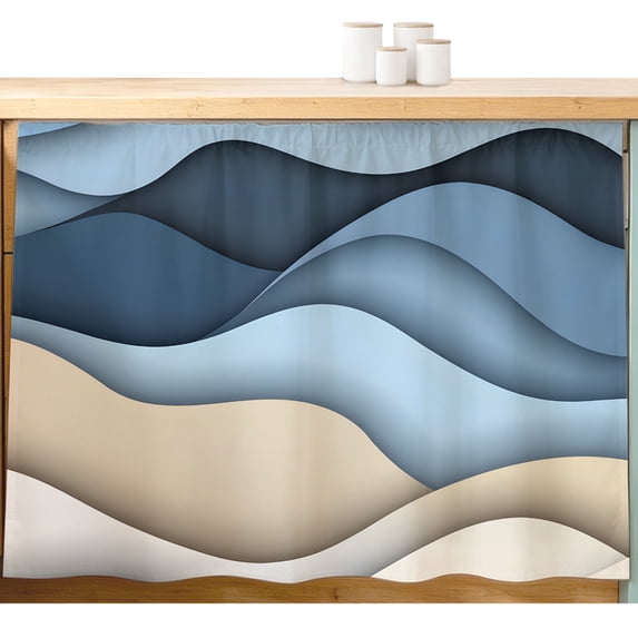 Blue Brown Cabinet Curtains Water Ripple Abstract Ombre Wave Stripe ...