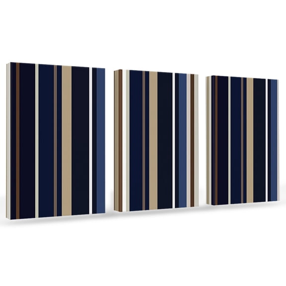 Blue Brown Canvas Wall Art 3 Panels, Stripes Framed Wall Decor Modern Artwork Prints Painting for Living Room, Bedroom, Kitchen & Cafe Decor 20" x 24"