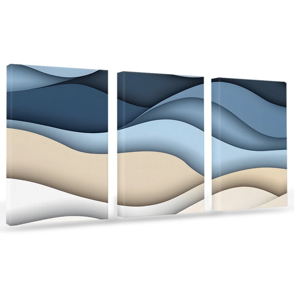 Blue Brown Canvas Wall Art 3 Panels, Water Ripple Abstract Ombre Wave Stripe Modern Framed Wall Decor Modern Artwork Prints Painting for Living Room, Bedroom, Kitchen & Cafe Decor 12" x 16"