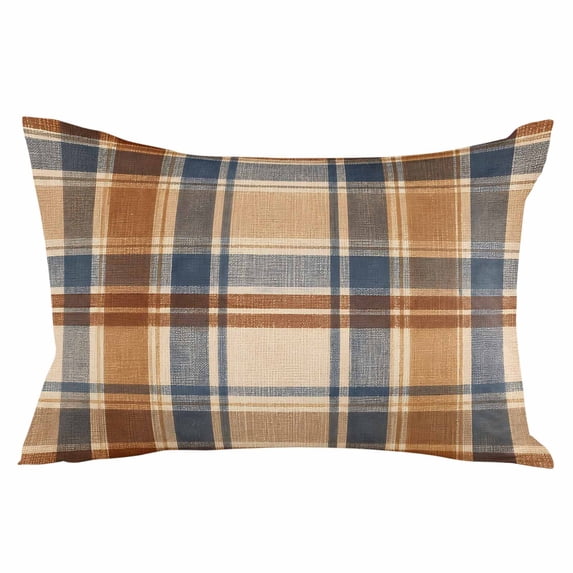 Blue Brown Checked Throw Pillow Cover 12 x 20 Inch Decorative Pillow Cover Beige Buffalo Plaid Farmhouse Lumbar Pillowcase Seasonal Rectangle Cushion Case for Couch Sofa Bed Living Room