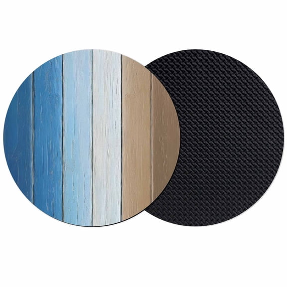 Blue Brown Coasters Set of 2, Soft Absorbent Coasters for Drinks, Gradient Wood Grain Farmhouse Country Non-Slip Cup Coaster Mat with Rubber Bottom for Home Kitchen Desk Coffee Bar Table Decor 4"