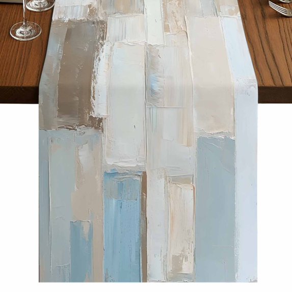 Blue Brown Color Blocks Table Runner 70 Inches Long,Modern Abstract Oil Painting Art Cotton Linen Table Runners Dresser Scarves,Fabric Tabletop Scarf Furniture Cover for Home Dinner Party 13"x70"