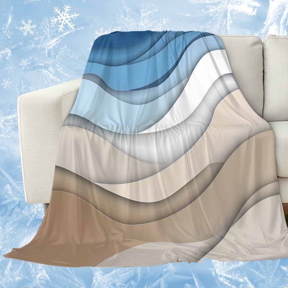Blue Brown Cooling Blanket,Lightweight Breathable Summer Throw Blanket with Double Sided Cold Effect,Gradient Geometric White Water Stripes Modern Picnic Blankets Bed Sheet for Hot Sleepers 60"x80"