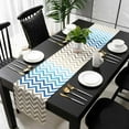 thumbnail image 1 of Blue Brown Cotton Linen Long Table Runner 13 x 108 inch Modern Chevron Waves Khaki Geometric Stripes Non-slip Rectangular Dining Table Decor for Wedding Party Holiday Dinner, 1 of 8