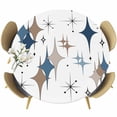thumbnail image 1 of Blue Brown Diamond Round Tablecloth, Fitted Table Cover with Elastic for 55"-60" Round Tables, Modern Geometric Middle Century Table Cloth Outdoor Indoor Dinning Party Waterproof Tablecloths, 1 of 7