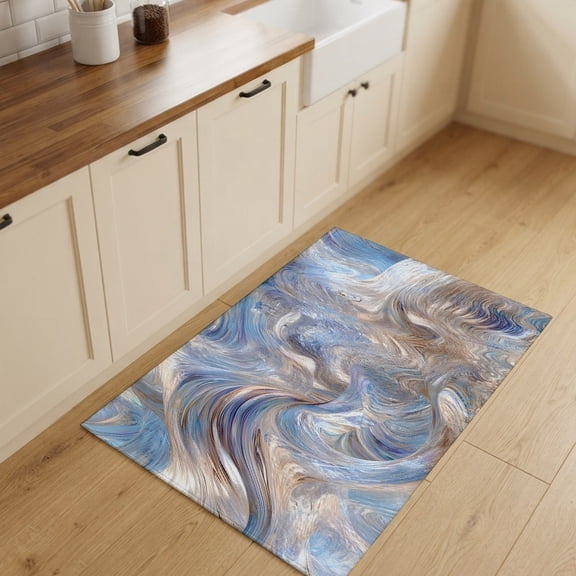 Blue Brown Entryway Rug 2'x3' Non Slip Front Door Mats, Modern Ink Painting Swirling Waves Abstract Entrance Rugs Indoor Outdoor Carpet, Washable Floor Mats Small Area Rug for Bedroom Kitchen
