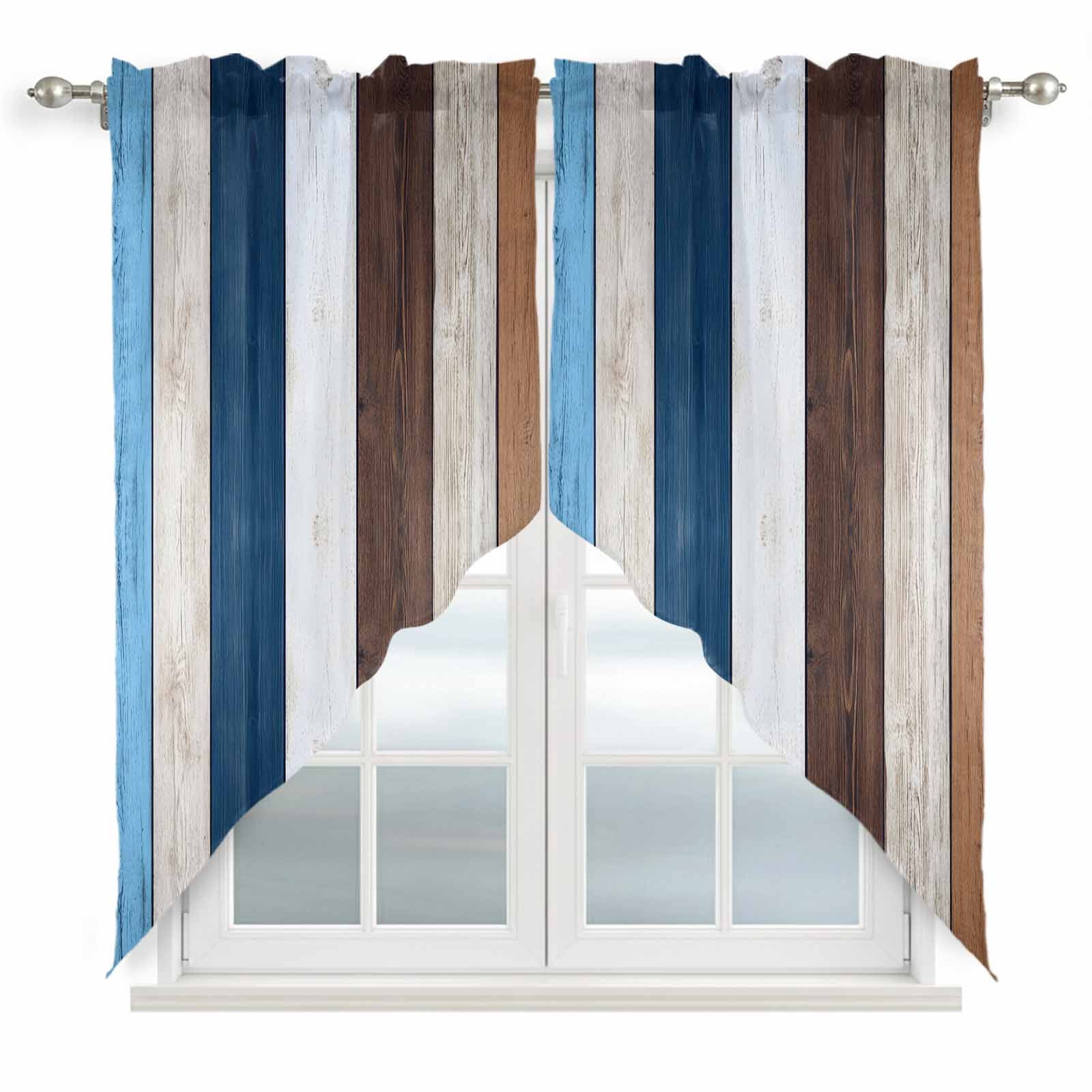 Blue Brown Farmhouse Kitchen Window Curtains, Swag Curtains Valance for ...