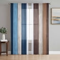 thumbnail image 1 of Blue Brown Farmhouse Semi Sheer Window Curtains 96 Inches Long, Vintage Retro Wooden Rod Pocket Voile Silky Chiffon Curtain Light Filtering Drapes for Living Room, Kitchen, Bedroom, 52"x96", 2 Panels, 1 of 9