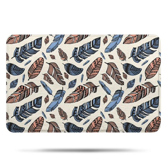 Blue and Brown Feather Pattern Bathroom Rugs Mat,Non Slip Microfiber Bathroom Rug,Rubber Backing,Soft Bathroom Mats for Bathroom Floor,Tub and Shower,17x27in(43x68cm)